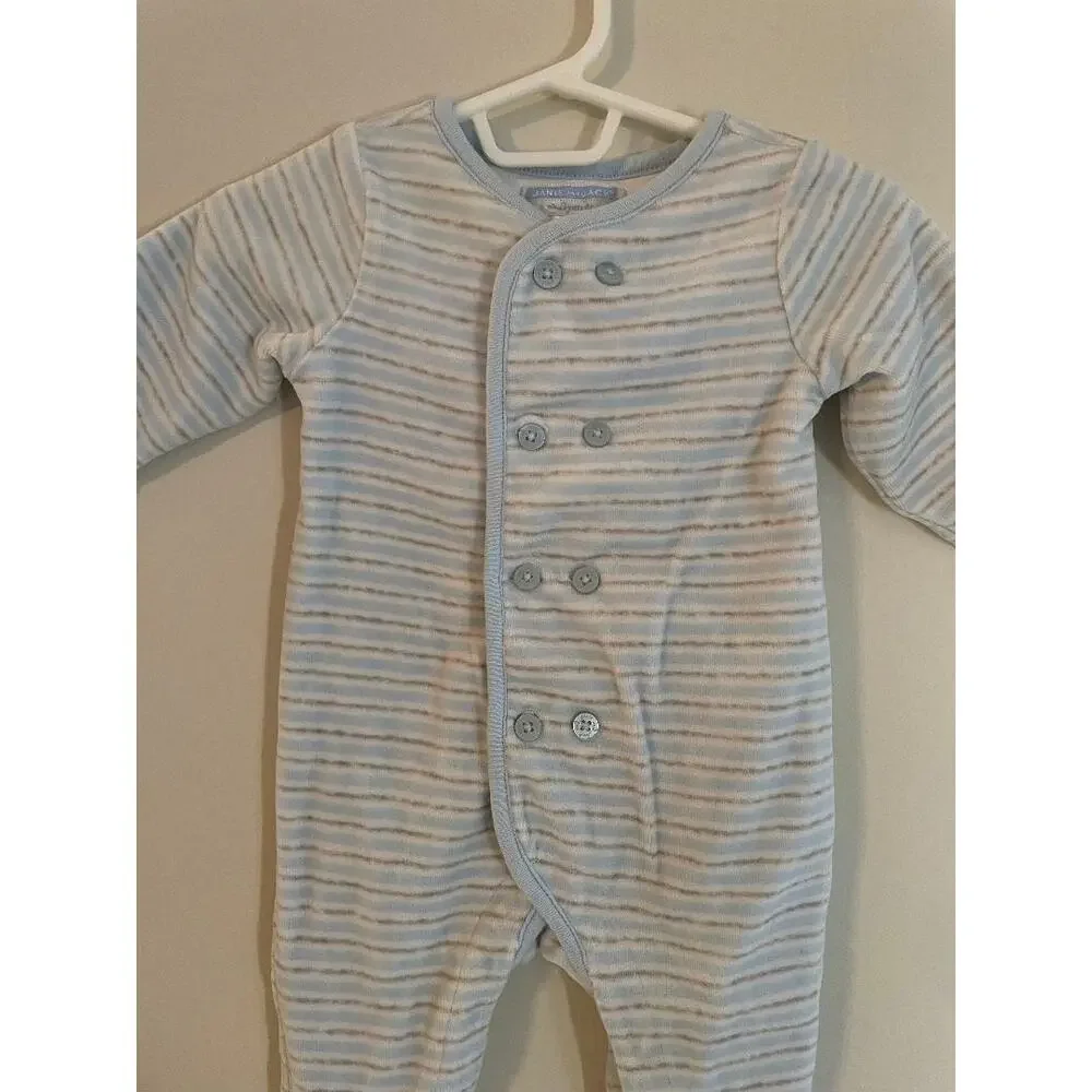 Baby Boys‎ Girls Blue Velour Stripe Footed Pajamas Romper Sleepwear 3-6month